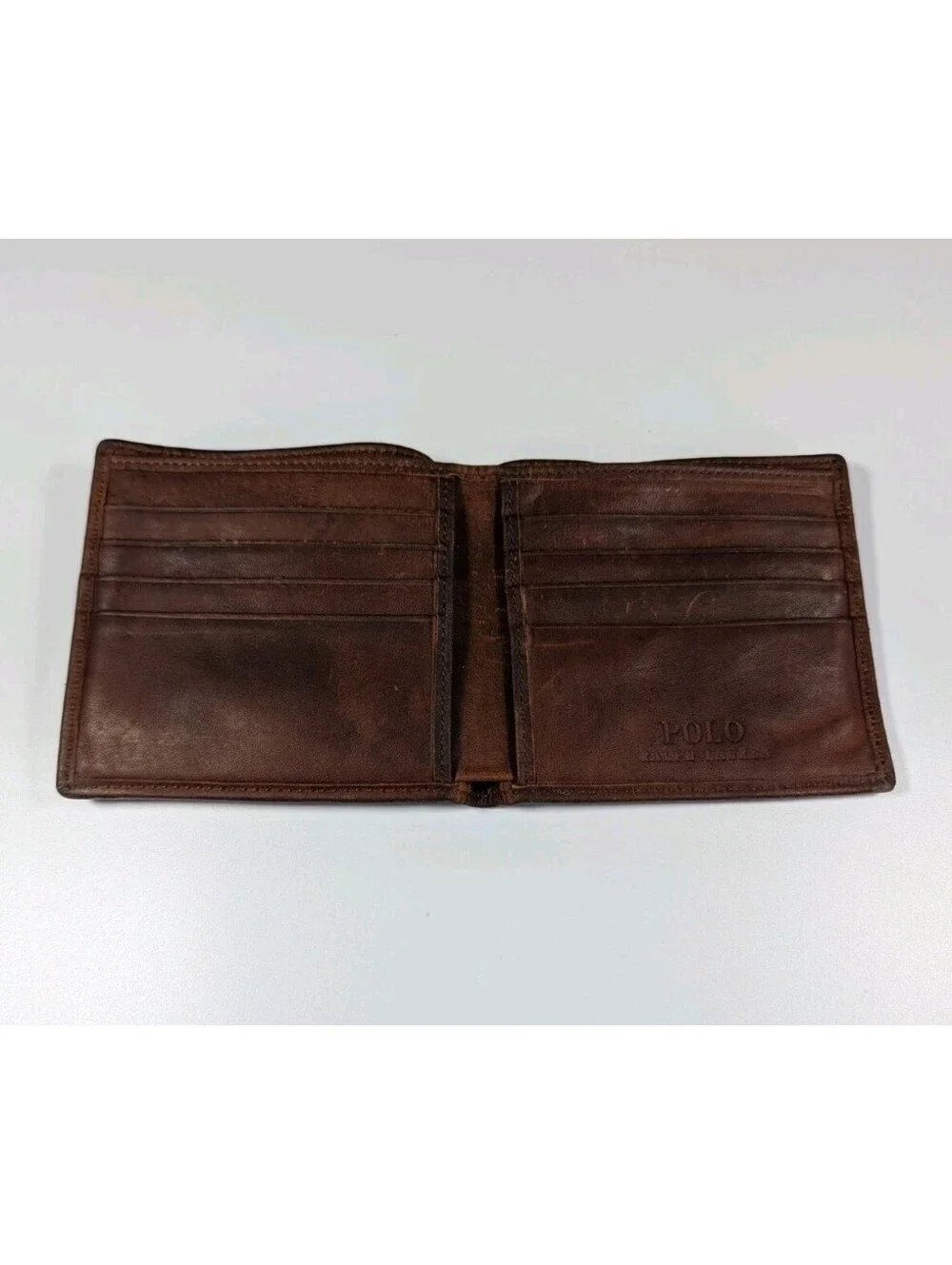 Polo Ralph Lauren Mens Navy Brown Canvas Leather Bifold Wallet Pony Logo Classic
